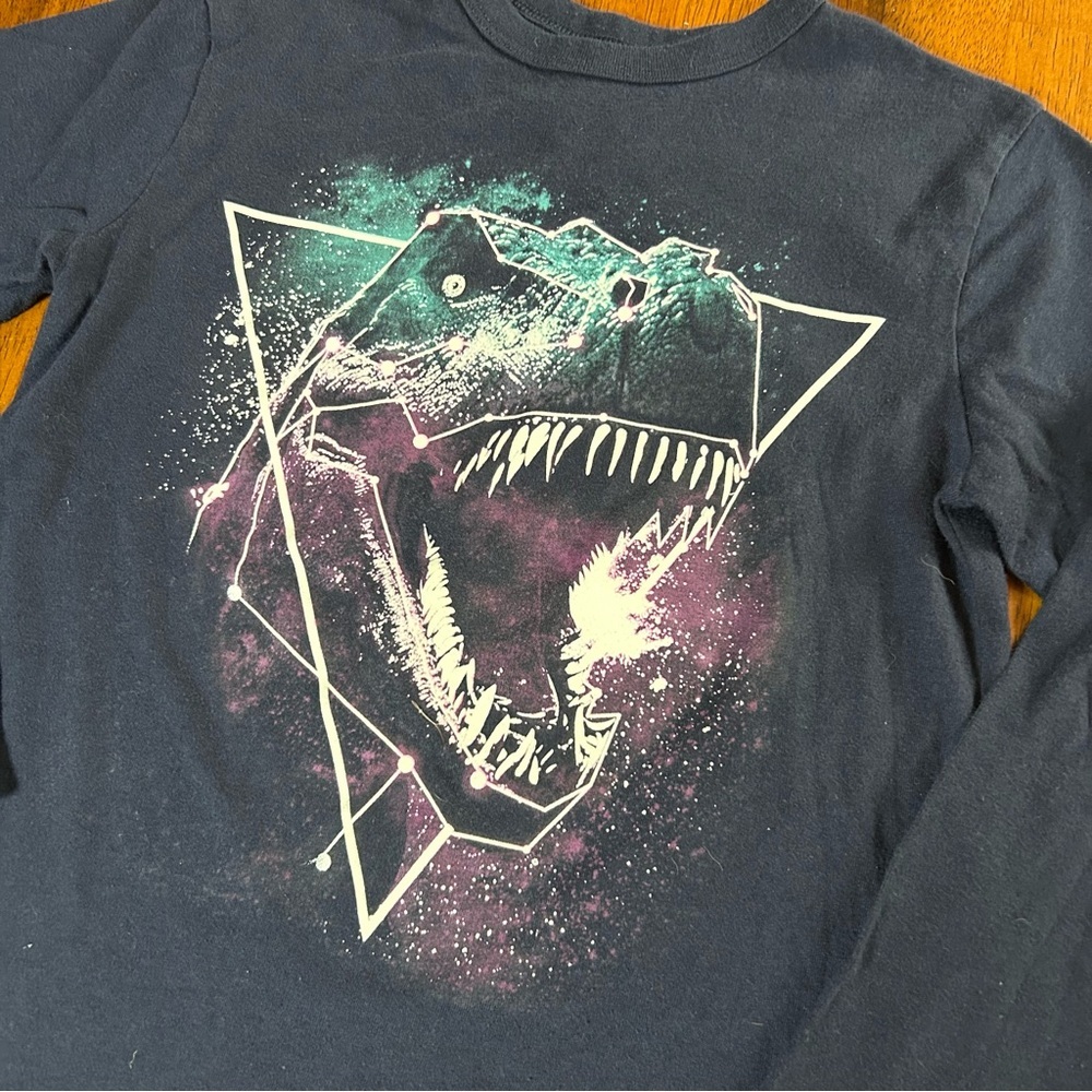 Glow-in-the-Dark Galaxy T-Rex Long Sleeve Tee | Boys Small (5/6) | Dinosaur Top - Picture 3 of 4